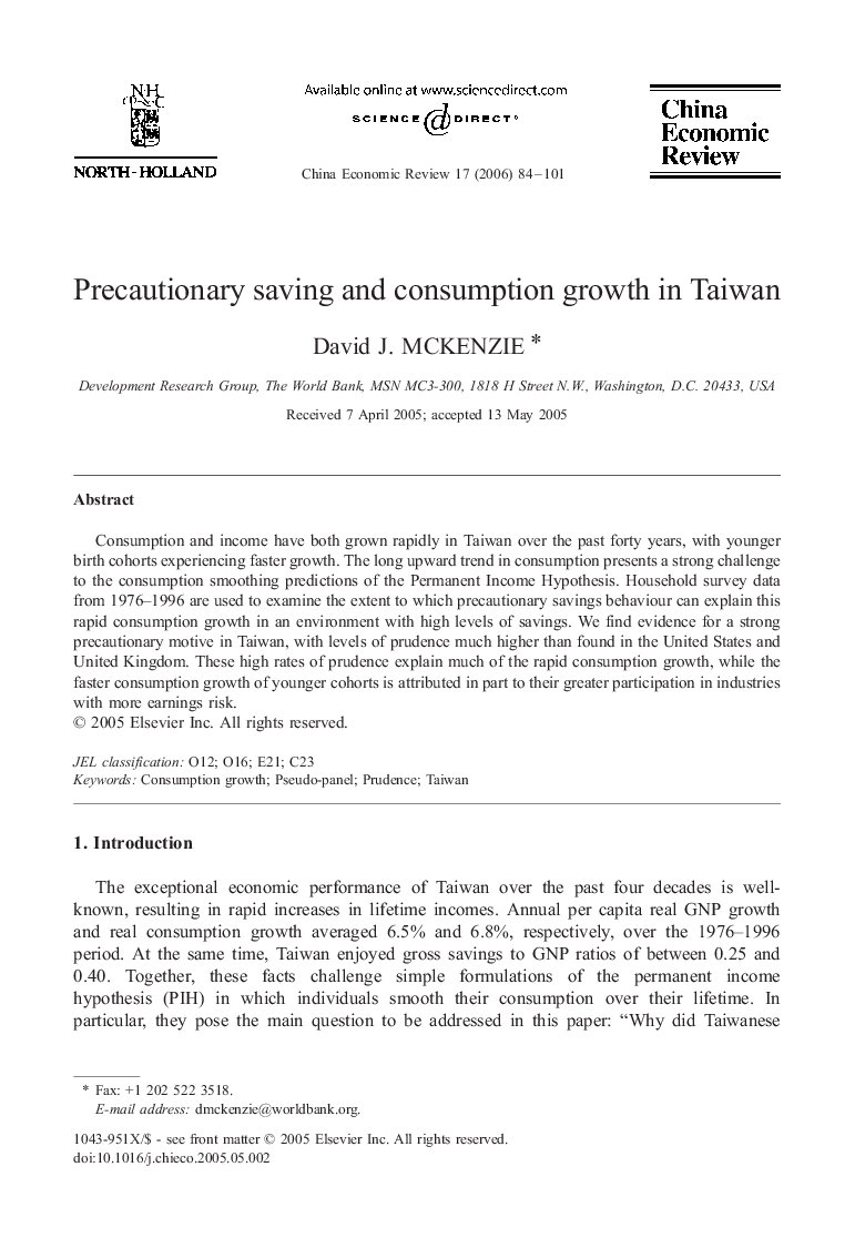 Precautionary saving and consumption growth in Taiwan