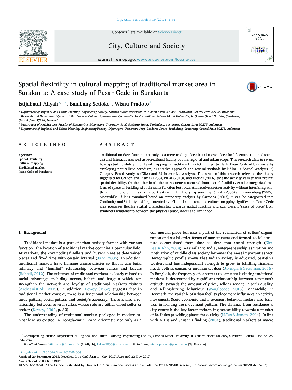 Spatial flexibility in cultural mapping of traditional market area in Surakarta (A case study of Pasar Gede in Surakarta)