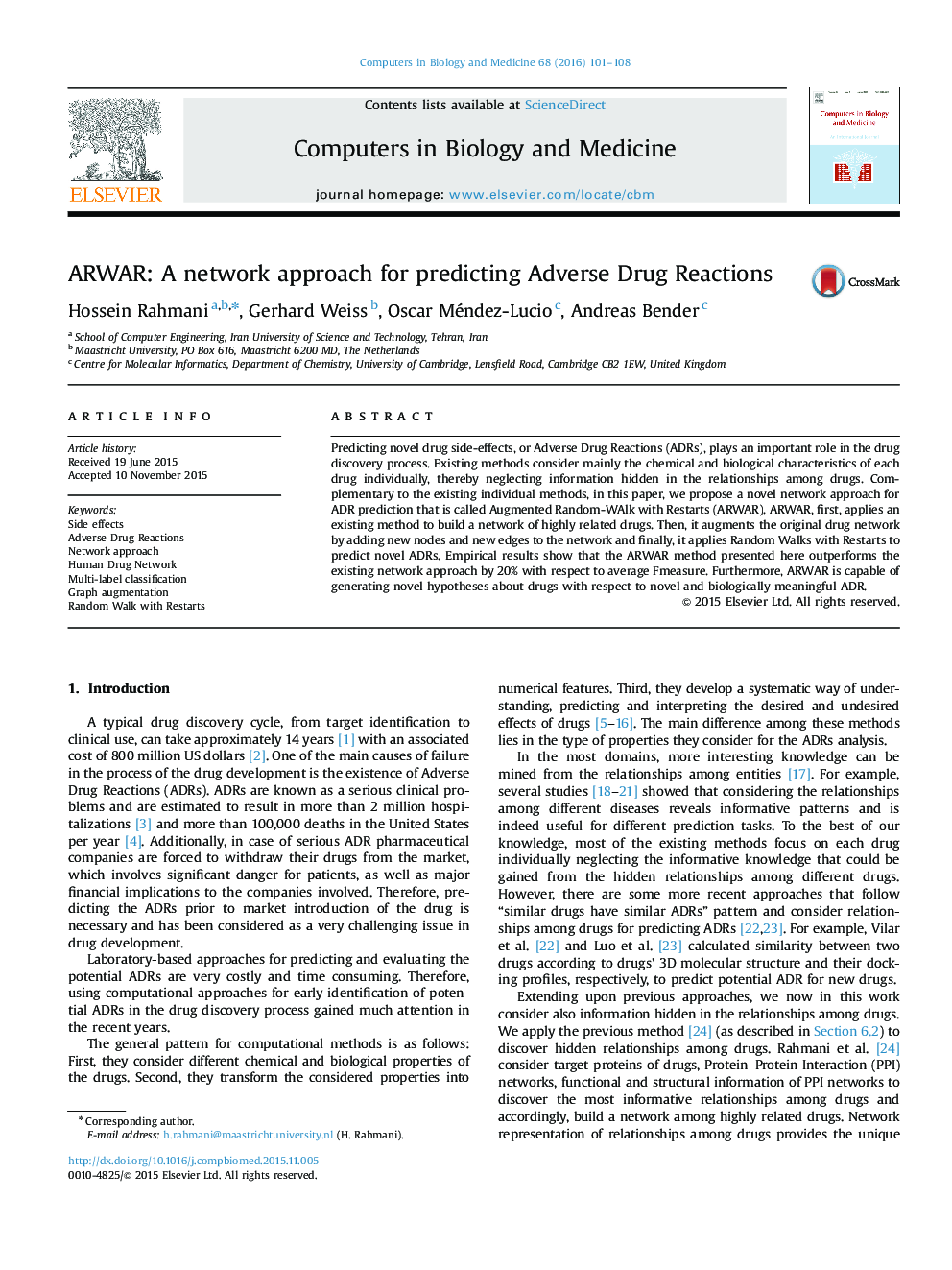 ARWAR: A network approach for predicting Adverse Drug Reactions