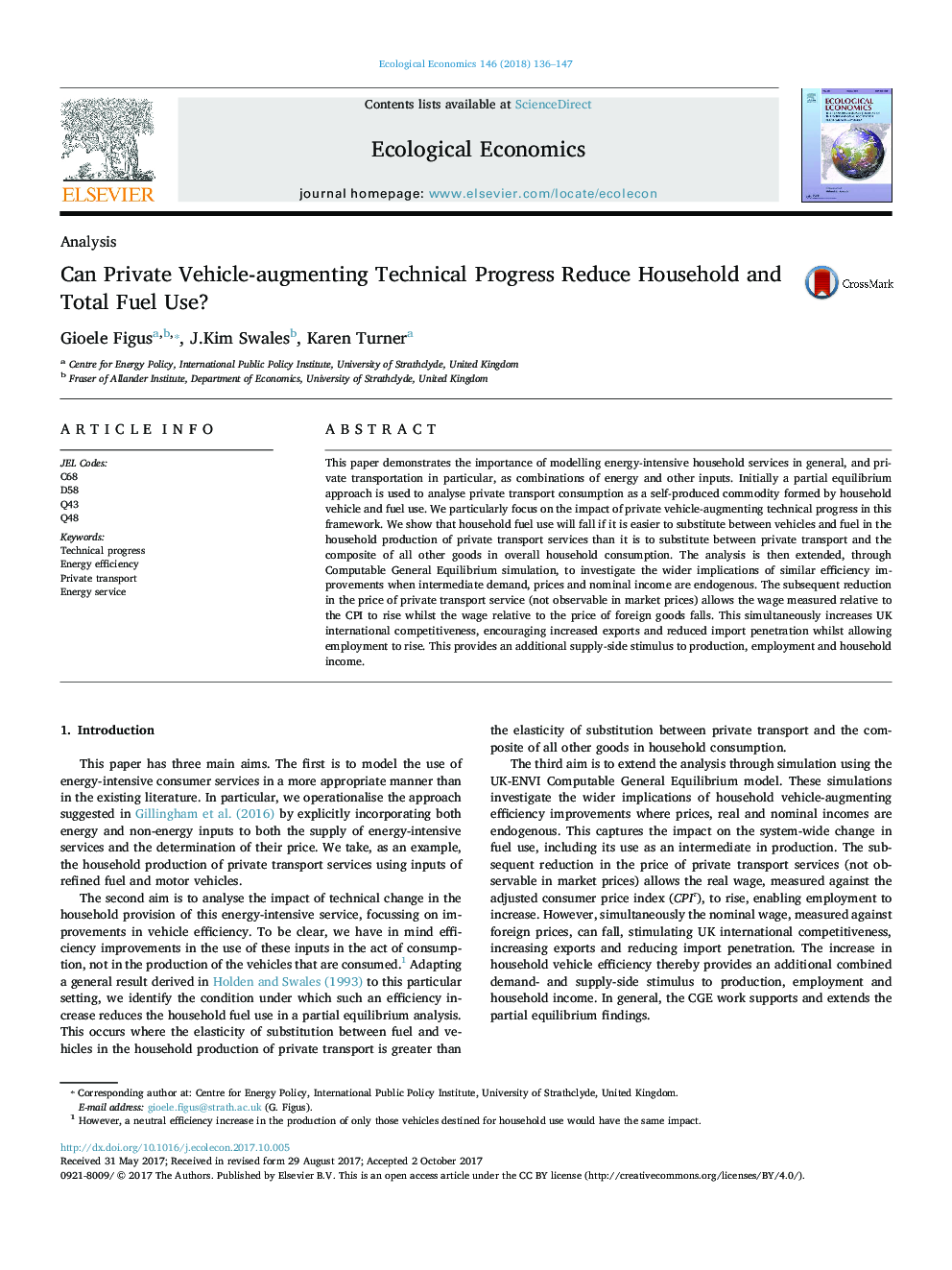 Can Private Vehicle-augmenting Technical Progress Reduce Household and Total Fuel Use?