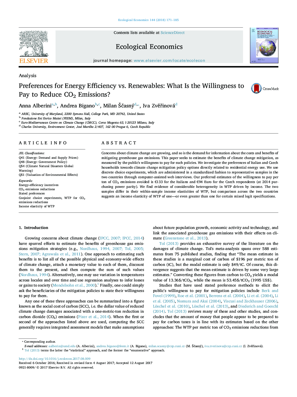 Preferences for Energy Efficiency vs. Renewables: What Is the Willingness to Pay to Reduce CO2 Emissions?