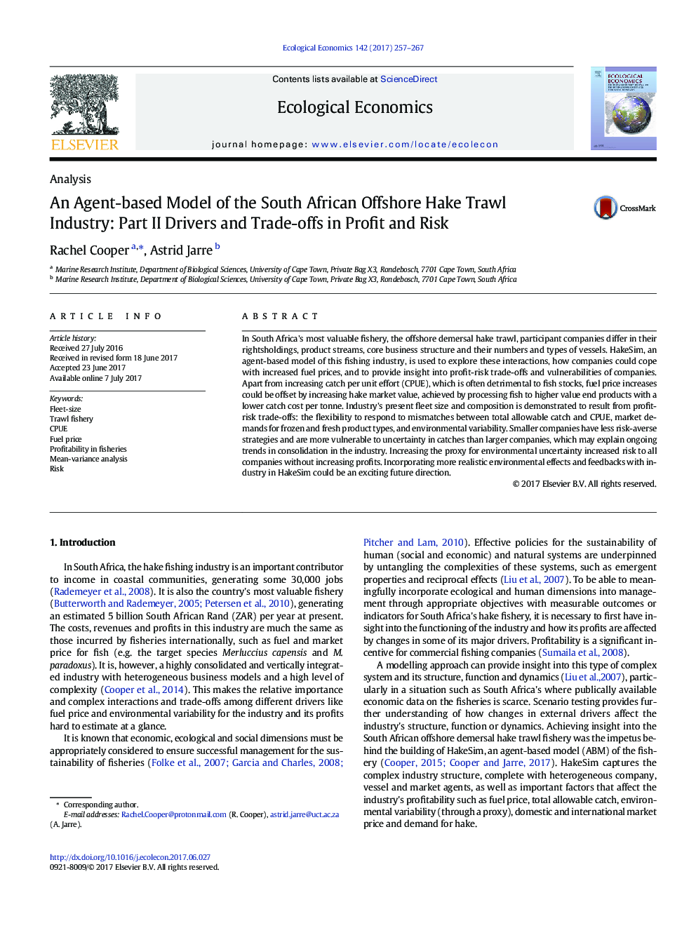 An Agent-based Model of the South African Offshore Hake Trawl Industry: Part II Drivers and Trade-offs in Profit and Risk