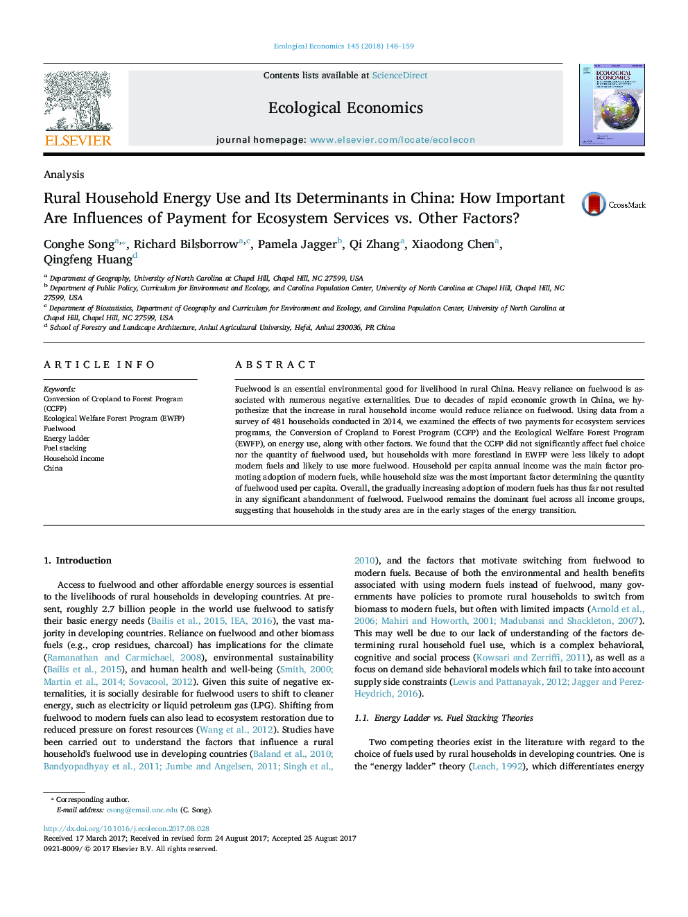 AnalysisRural Household Energy Use and Its Determinants in China: How Important Are Influences of Payment for Ecosystem Services vs. Other Factors?