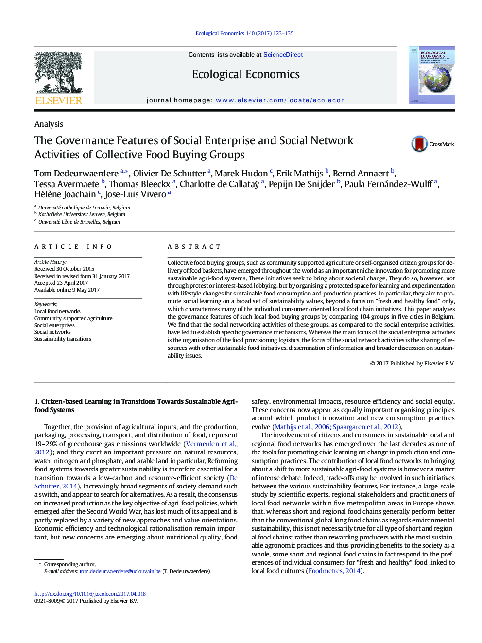 The Governance Features of Social Enterprise and Social Network Activities of Collective Food Buying Groups