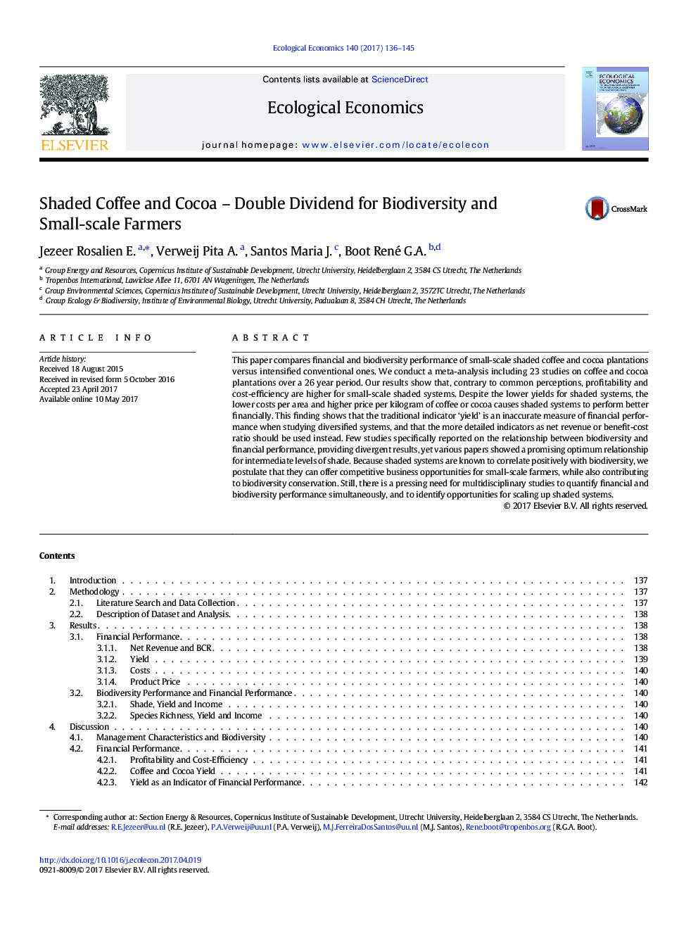 عکس صفحه اول مقاله: Shaded Coffee and Cocoa - Double Dividend for Biodiversity and Small-scale Farmers Shaded Coffee and Cocoa - Double Dividend for Biodiversity and Small-scale Farmers