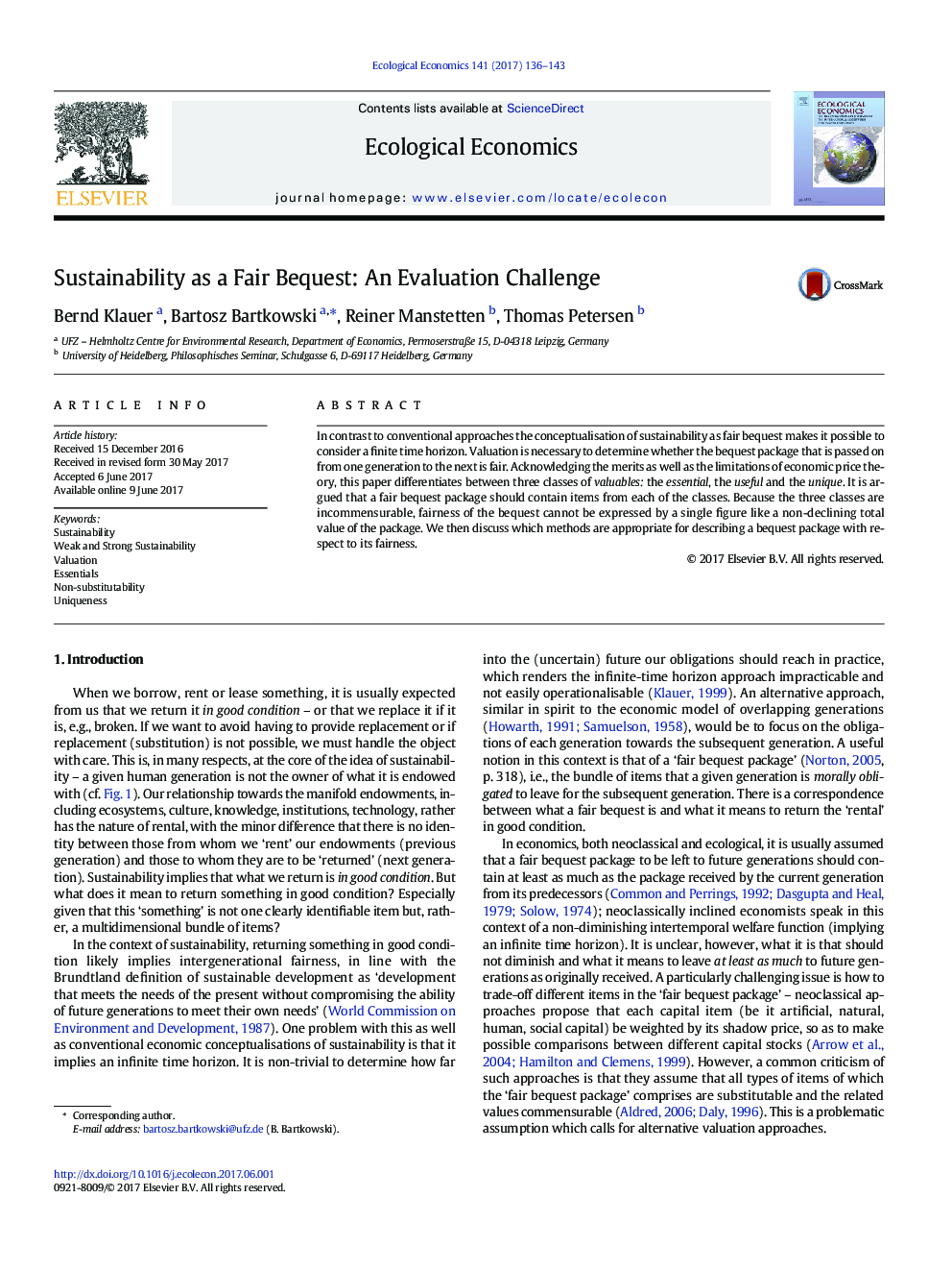 Sustainability as a Fair Bequest: An Evaluation Challenge