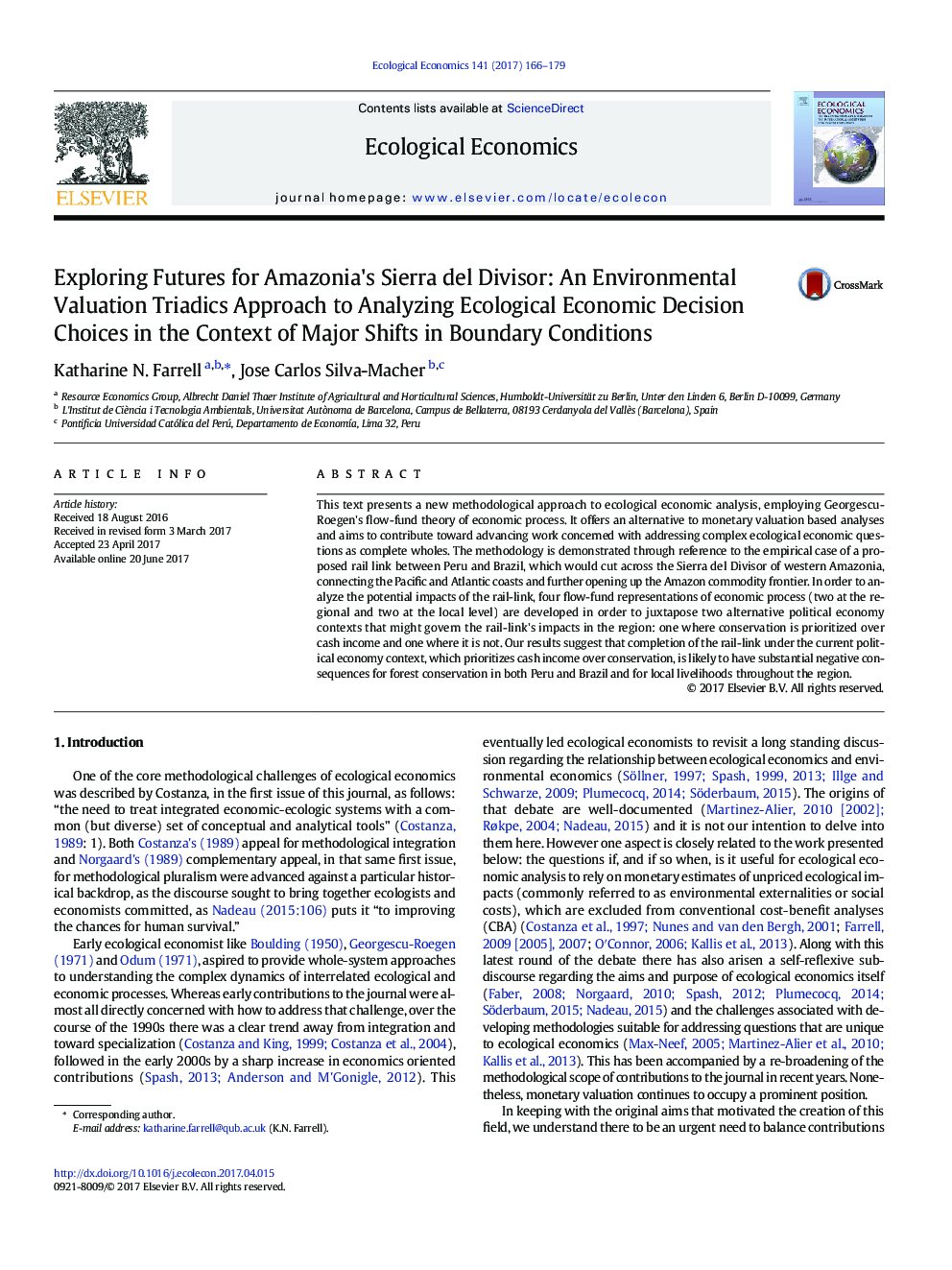 Exploring Futures for Amazonia's Sierra del Divisor: An Environmental Valuation Triadics Approach to Analyzing Ecological Economic Decision Choices in the Context of Major Shifts in Boundary Conditions