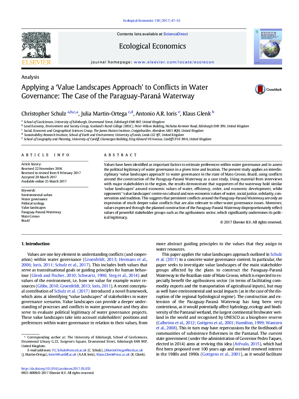 Applying a 'Value Landscapes Approach' to Conflicts in Water Governance: The Case of the Paraguay-Paraná Waterway