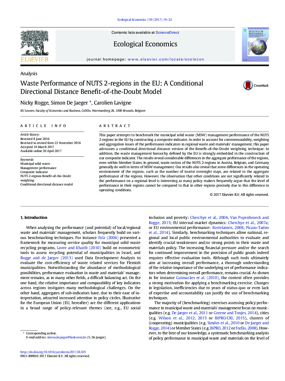 Waste Performance of NUTS 2-regions in the EU: A Conditional Directional Distance Benefit-of-the-Doubt Model