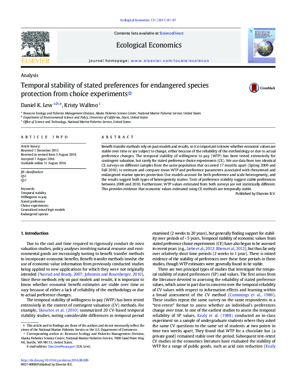 Temporal stability of stated preferences for endangered species protection from choice experiments