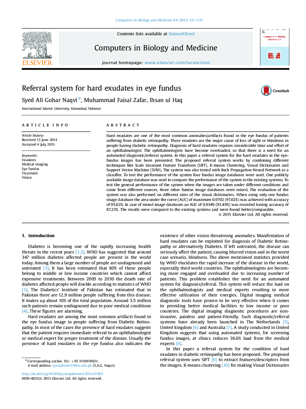 Referral system for hard exudates in eye fundus