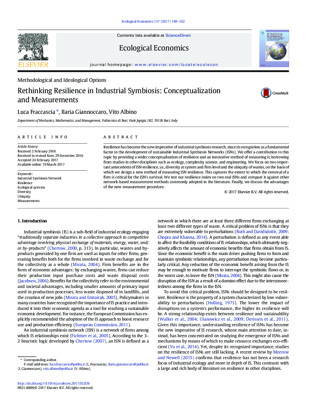 Rethinking Resilience in Industrial Symbiosis: Conceptualization and Measurements