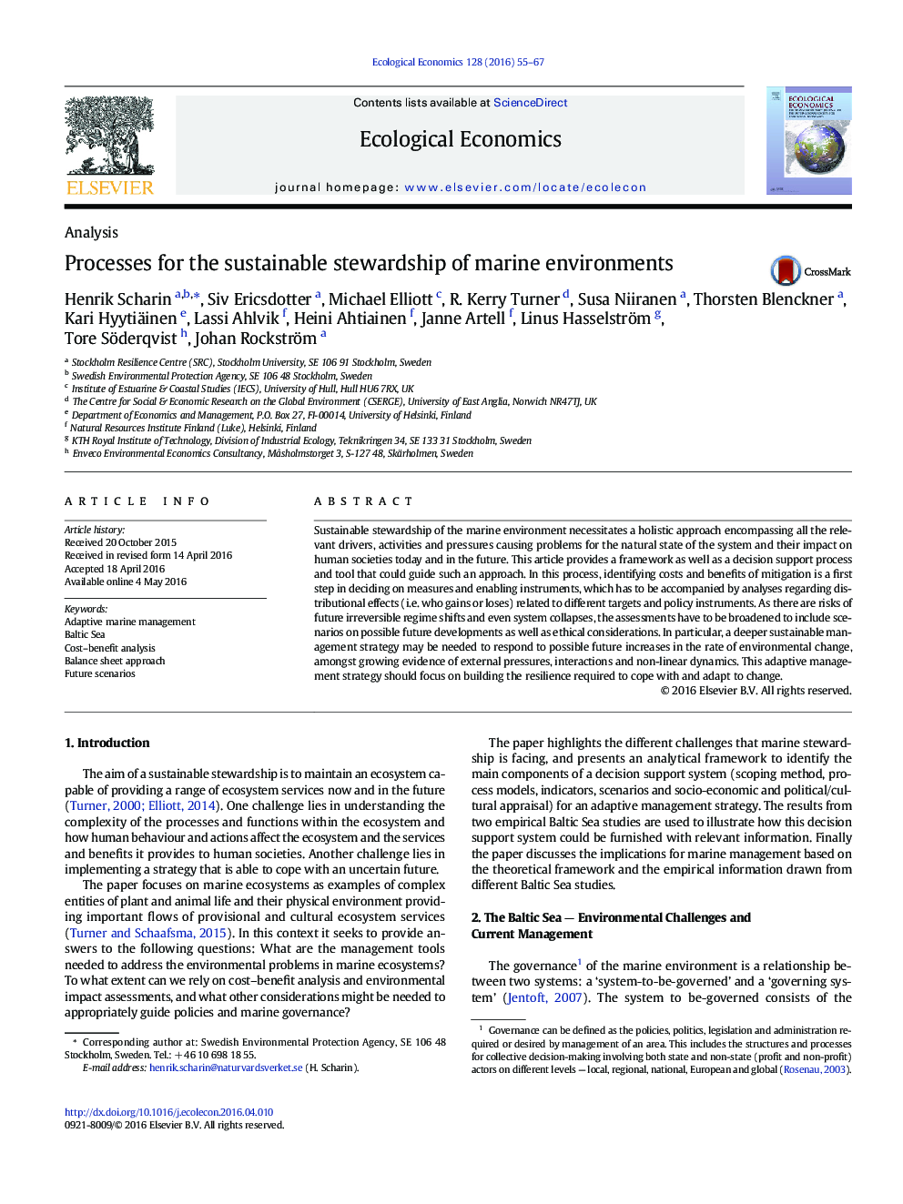 Processes for the sustainable stewardship of marine environments