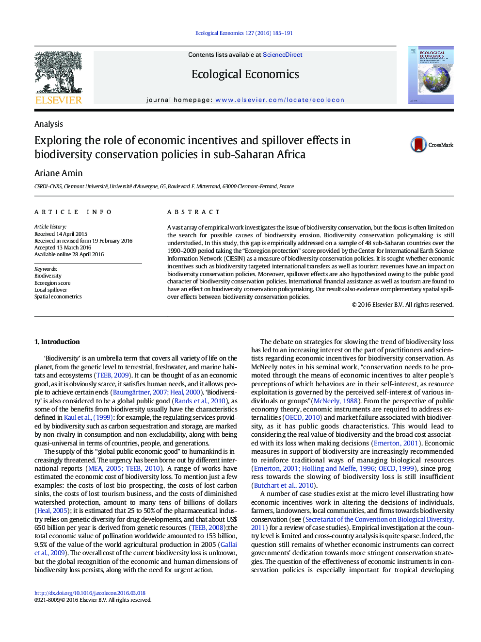 بررسی نقش انگیزه های اقتصادی و تاثیرات ناگهانی در سیاست های حفاظت از تنوع زیستی در کشورهای جنوب صحرای آفریقا 