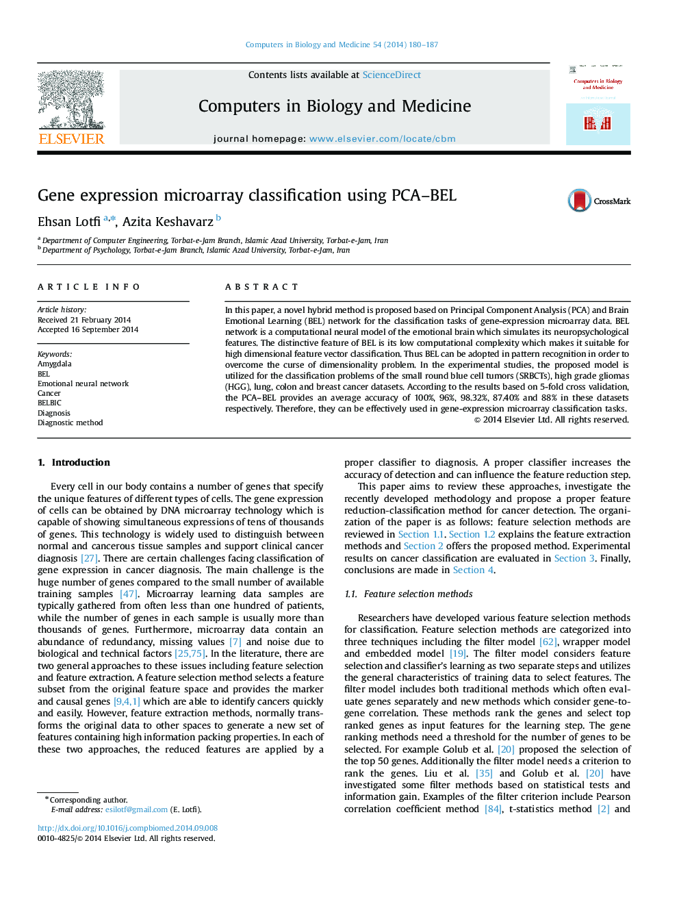 Gene expression microarray classification using PCA–BEL