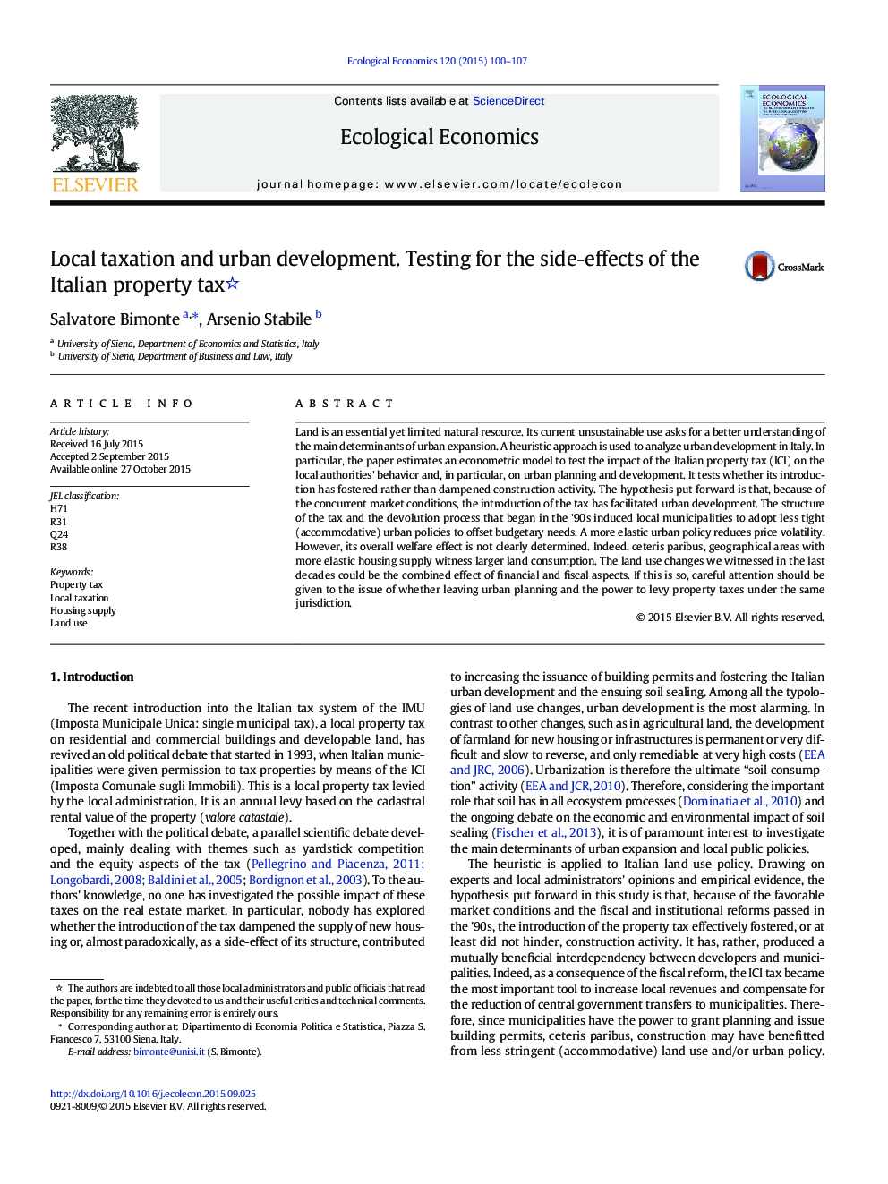 Local taxation and urban development. Testing for the side-effects of the Italian property tax