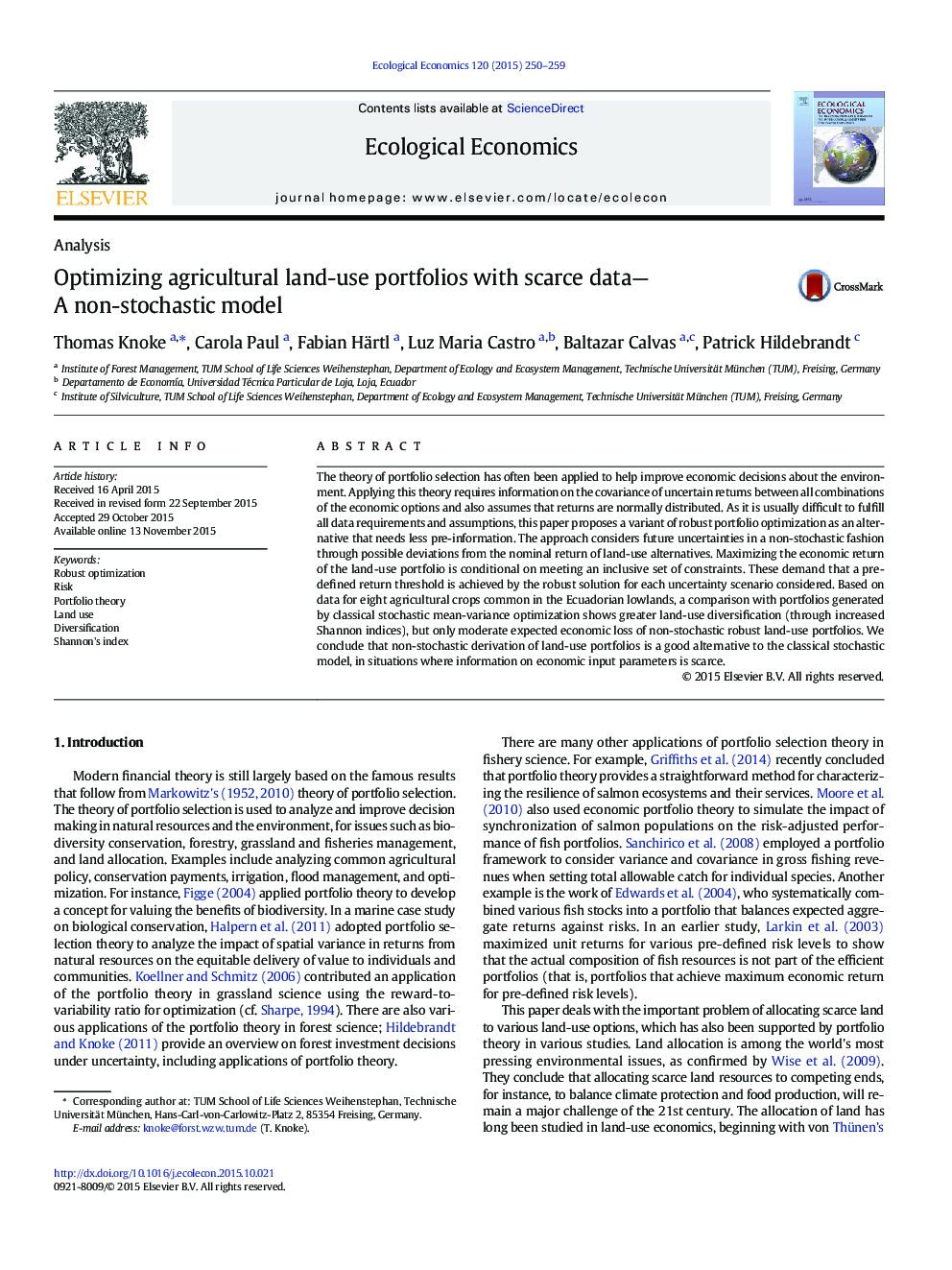 Optimizing agricultural land-use portfolios with scarce data-A non-stochastic model