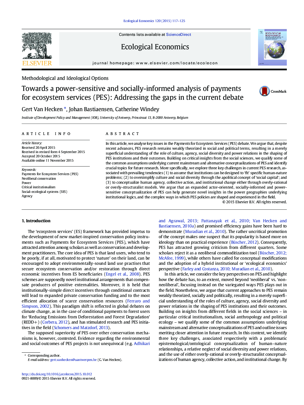 Towards a power-sensitive and socially-informed analysis of payments for ecosystem services (PES): Addressing the gaps in the current debate