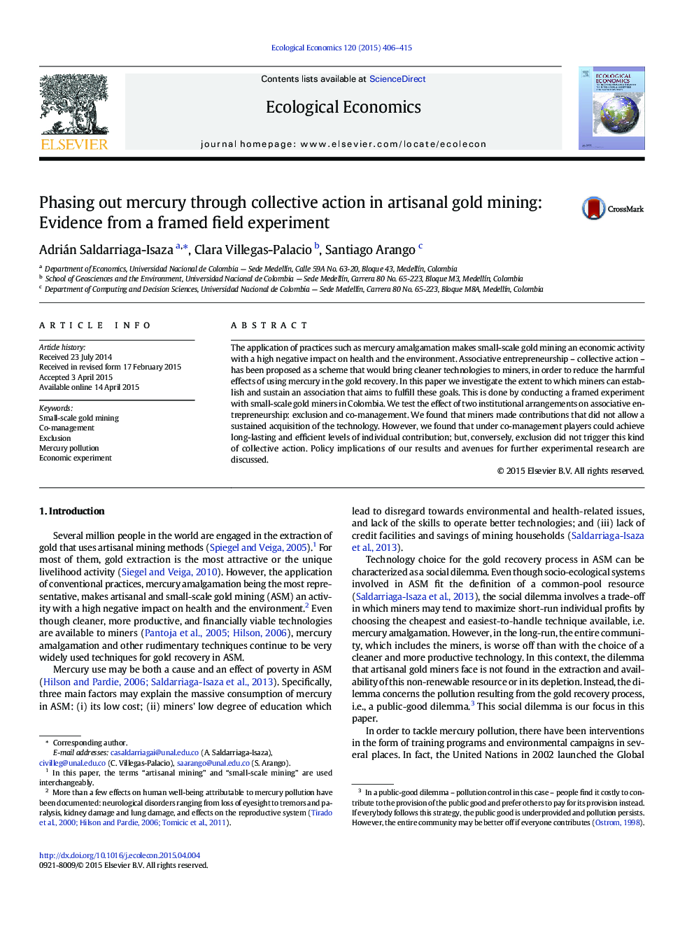 Phasing out mercury through collective action in artisanal gold mining: Evidence from a framed field experiment