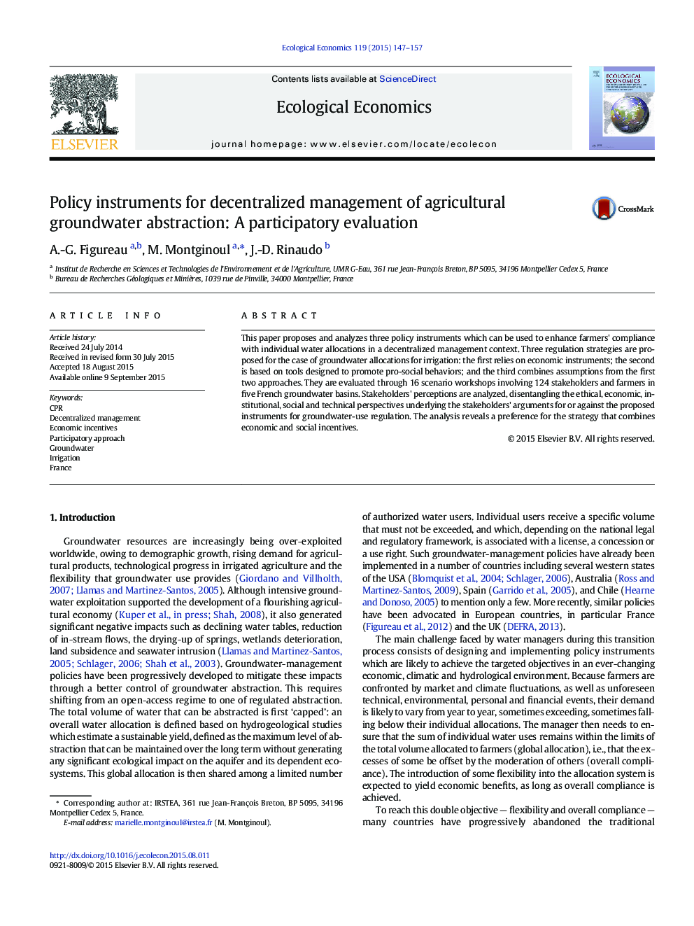 Policy instruments for decentralized management of agricultural groundwater abstraction: A participatory evaluation