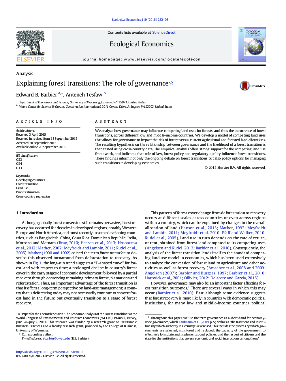 Explaining forest transitions: The role of governance