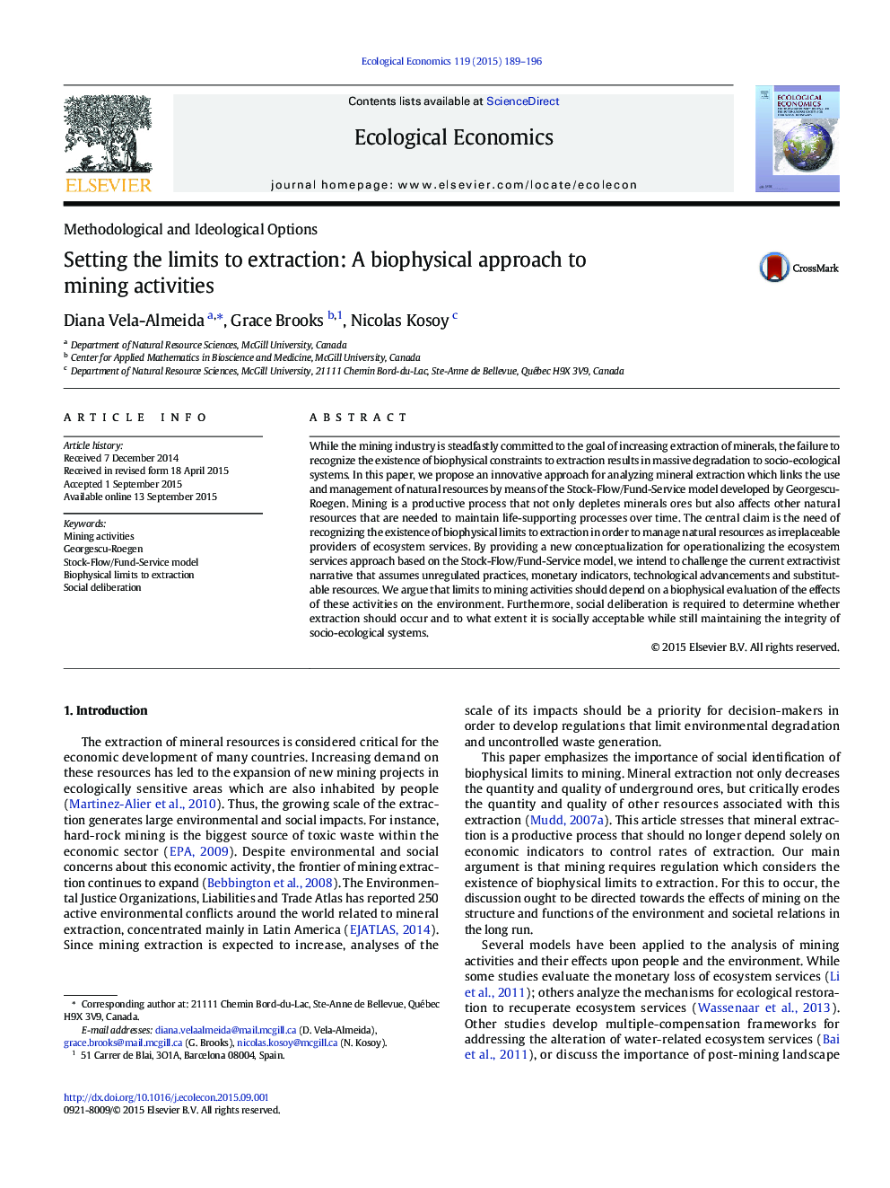 Setting the limits to extraction: A biophysical approach to mining activities