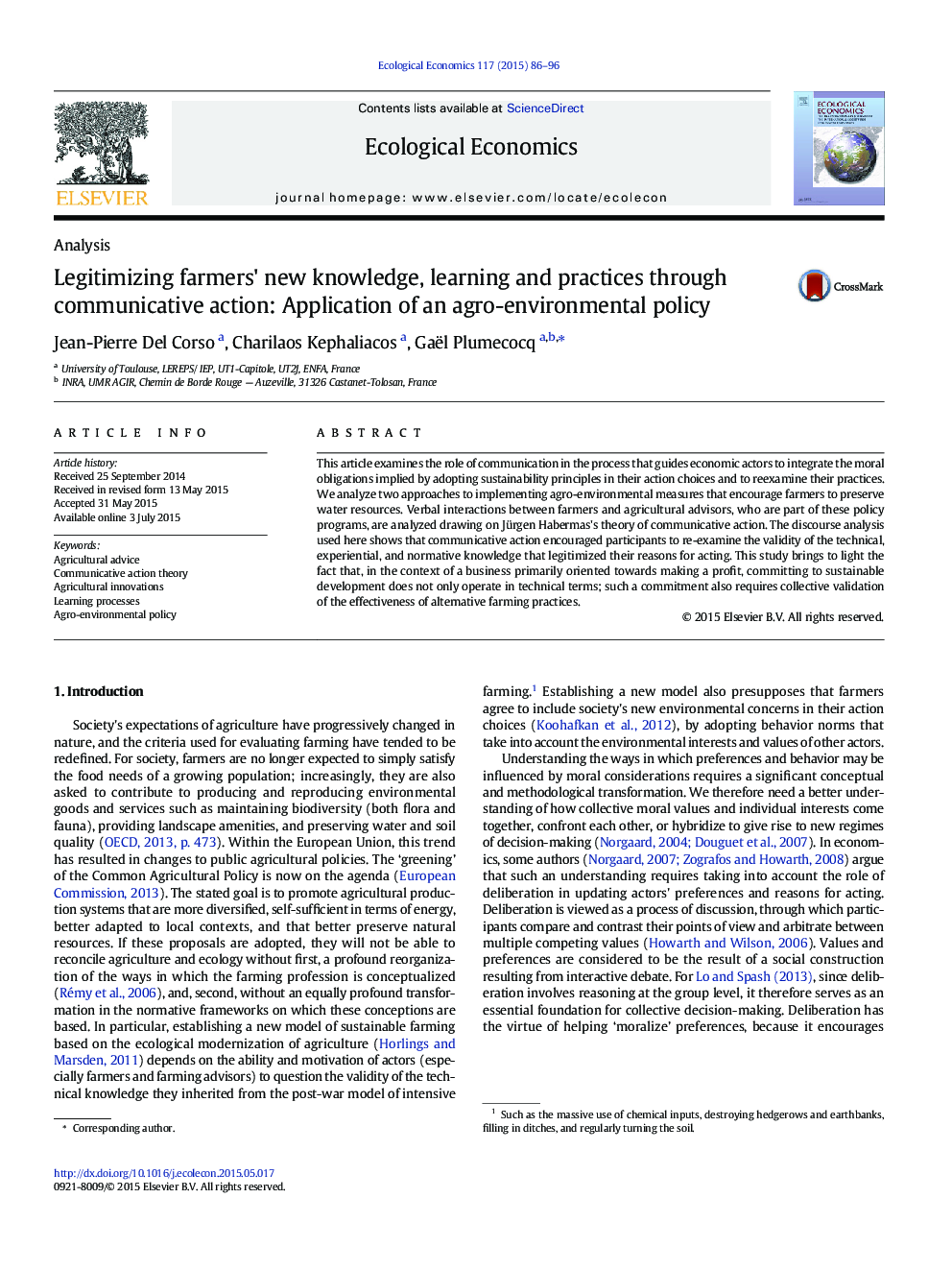 Legitimizing farmers' new knowledge, learning and practices through communicative action: Application of an agro-environmental policy