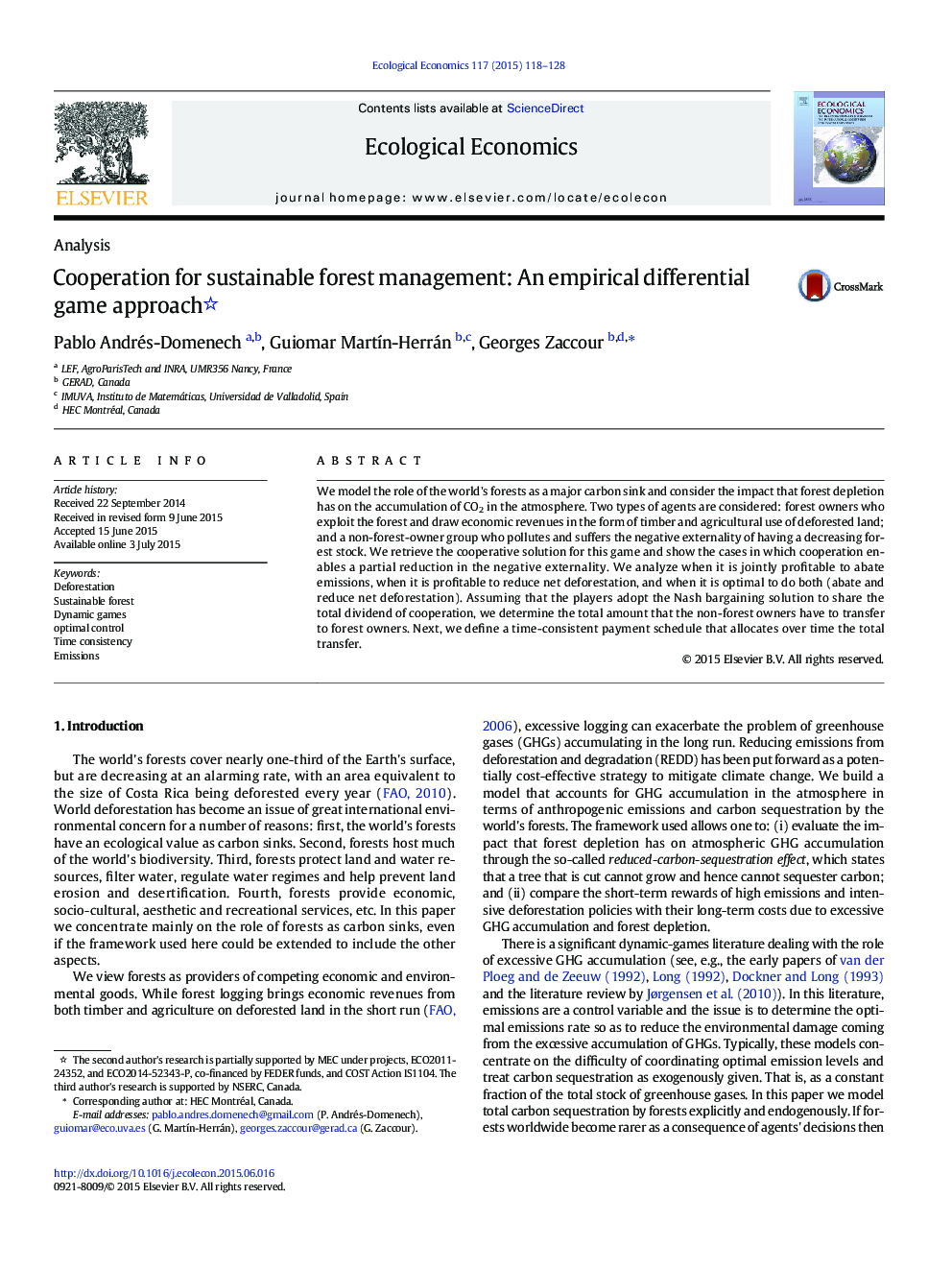 Cooperation for sustainable forest management: An empirical differential game approach