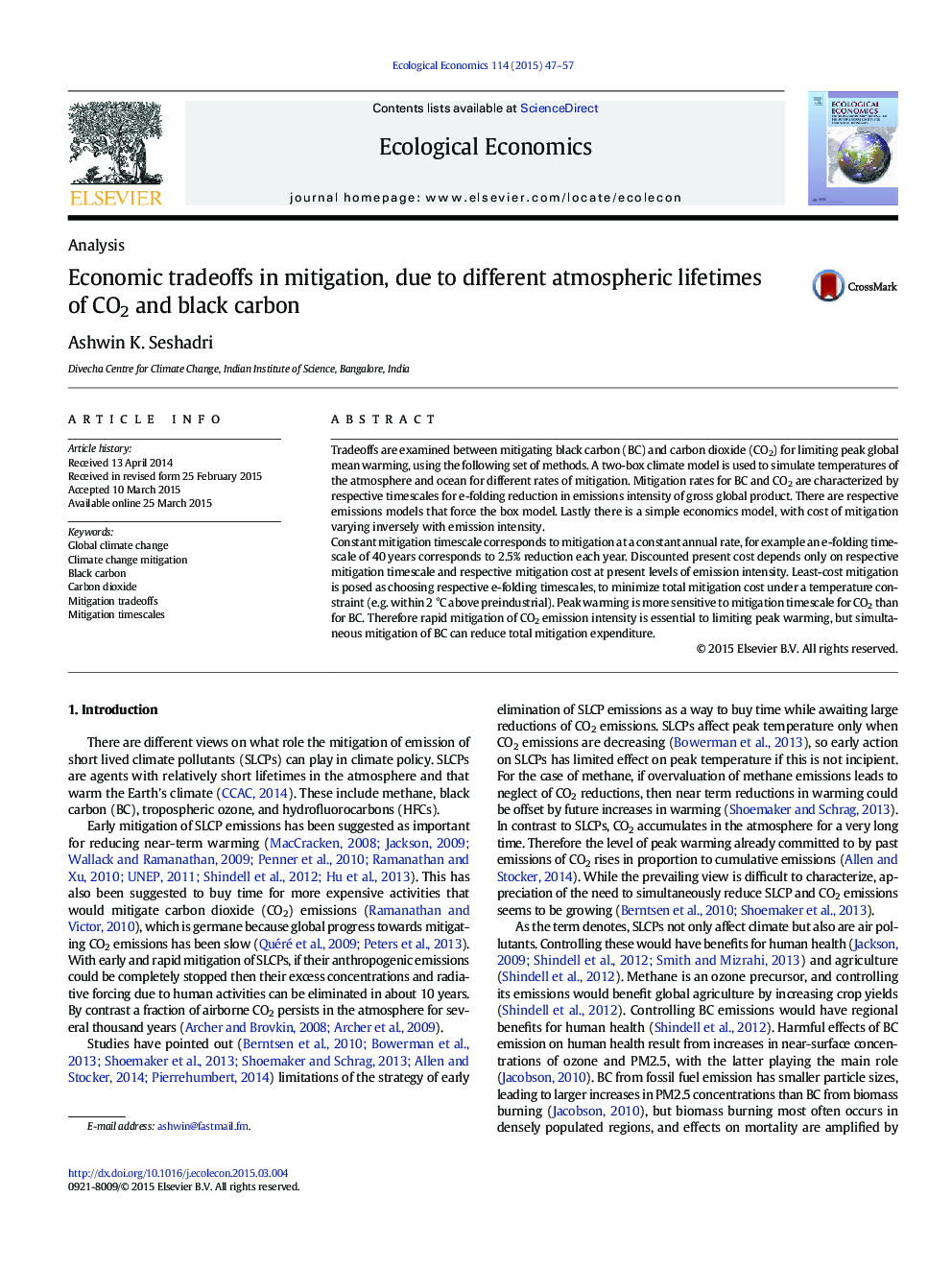 Economic tradeoffs in mitigation, due to different atmospheric lifetimes of CO2 and black carbon