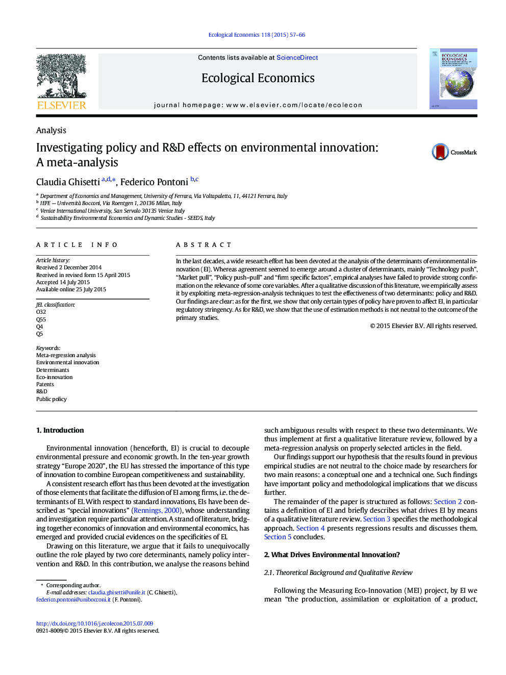 Investigating policy and R&D effects on environmental innovation: A meta-analysis