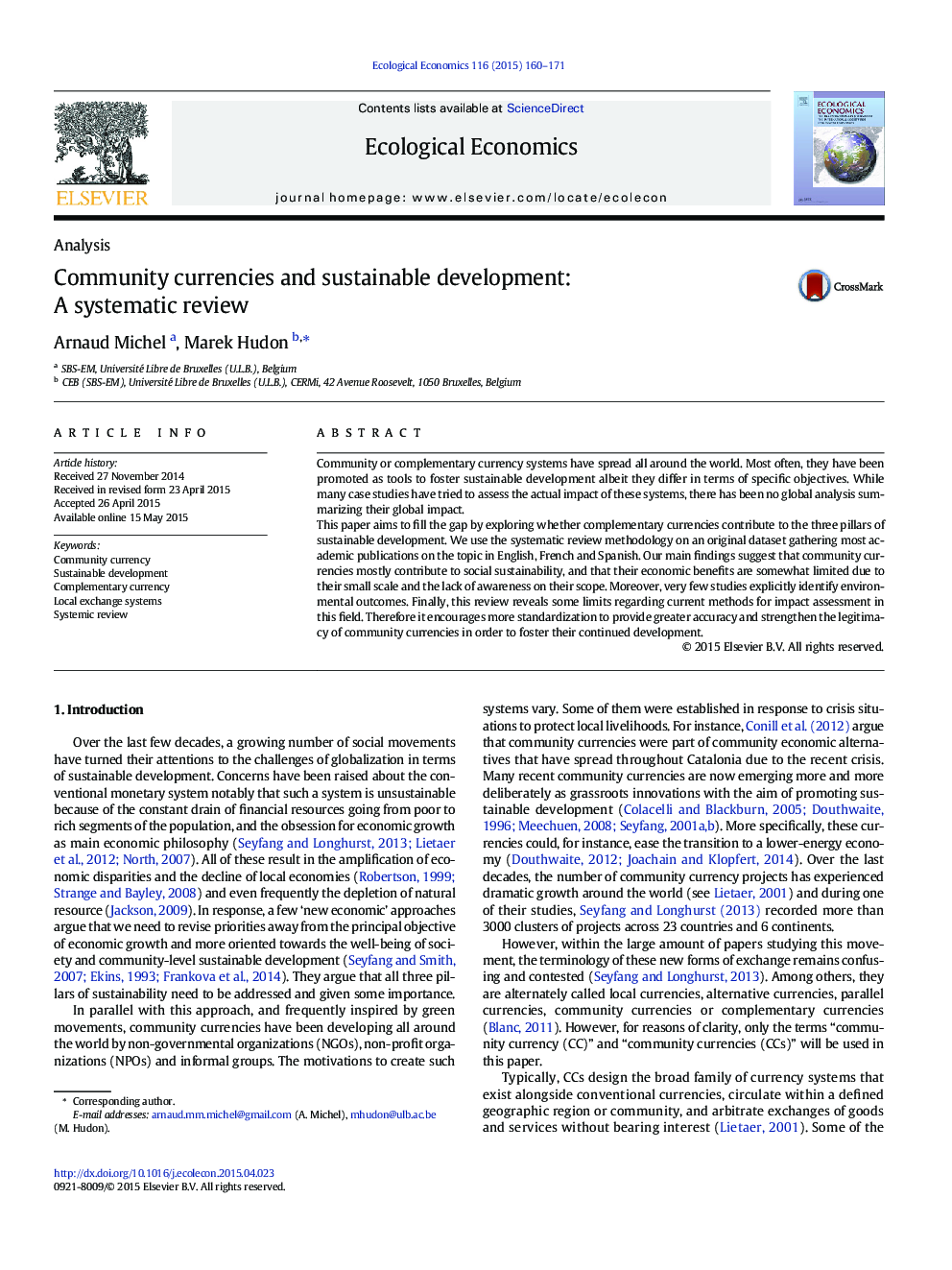 Community currencies and sustainable development: A systematic review