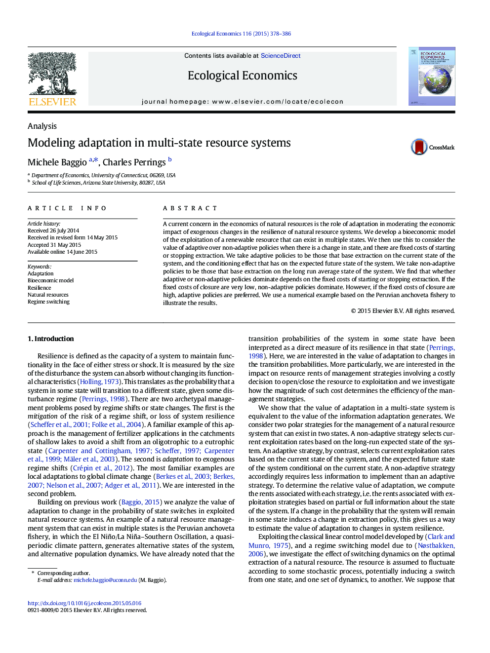 AnalysisModeling adaptation in multi-state resource systems