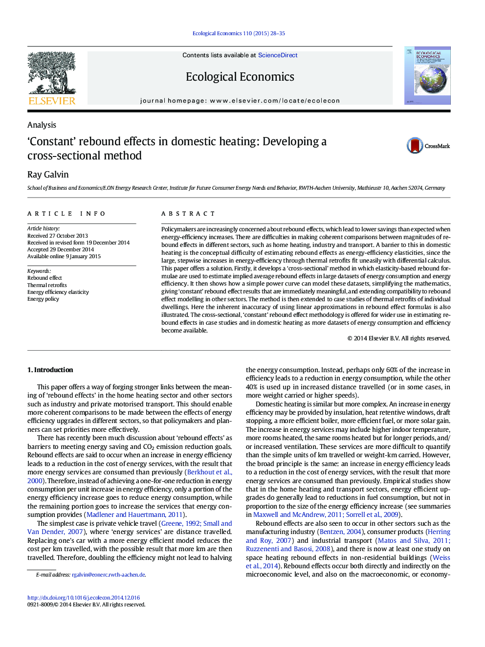 'Constant' rebound effects in domestic heating: Developing a cross-sectional method