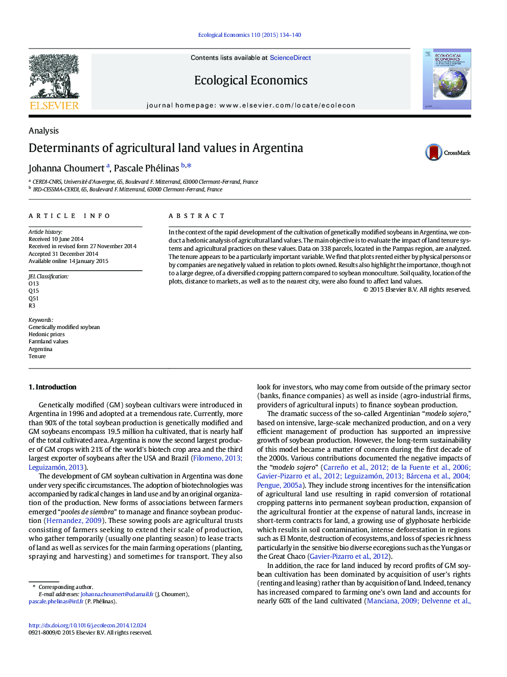 Determinants of agricultural land values in Argentina