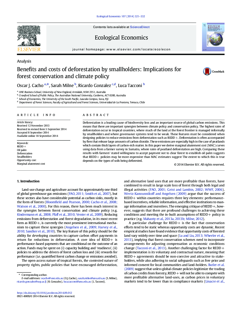 Benefits and costs of deforestation by smallholders: Implications for forest conservation and climate policy