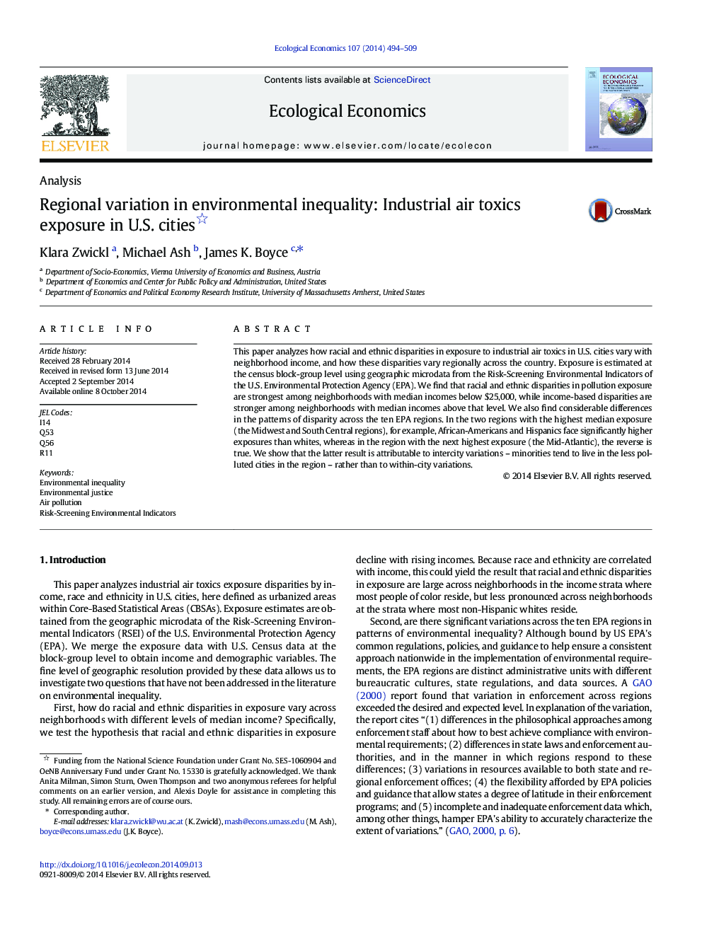 Regional variation in environmental inequality: Industrial air toxics exposure in U.S. cities 