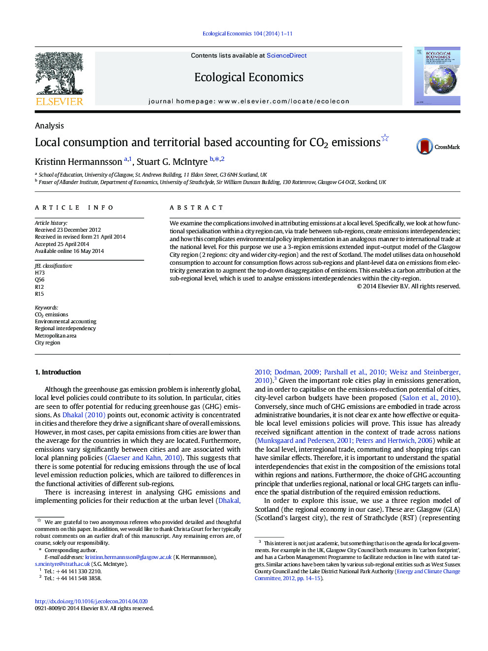 Local consumption and territorial based accounting for CO2 emissions