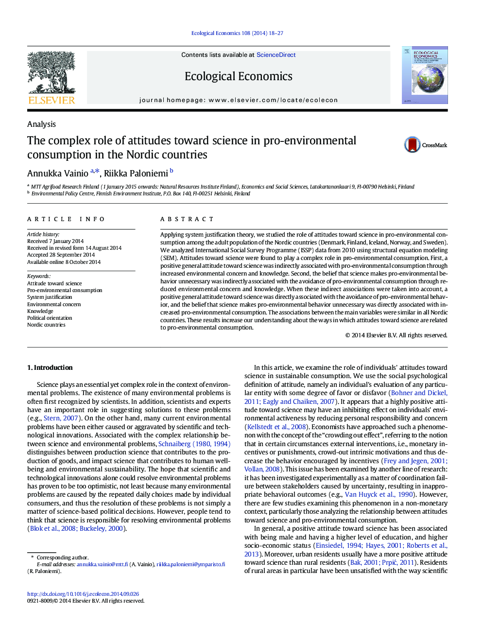 The complex role of attitudes toward science in pro-environmental consumption in the Nordic countries