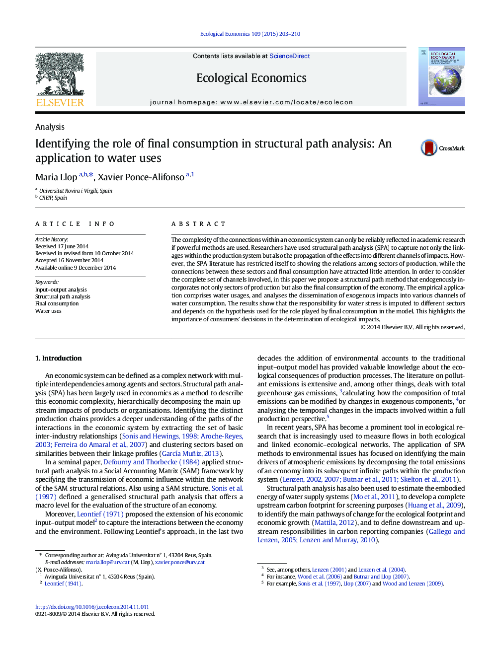 Identifying the role of final consumption in structural path analysis: An application to water uses