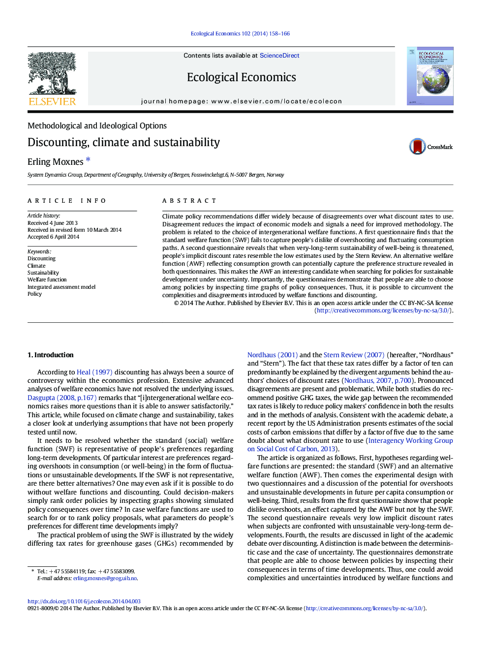 Discounting, climate and sustainability