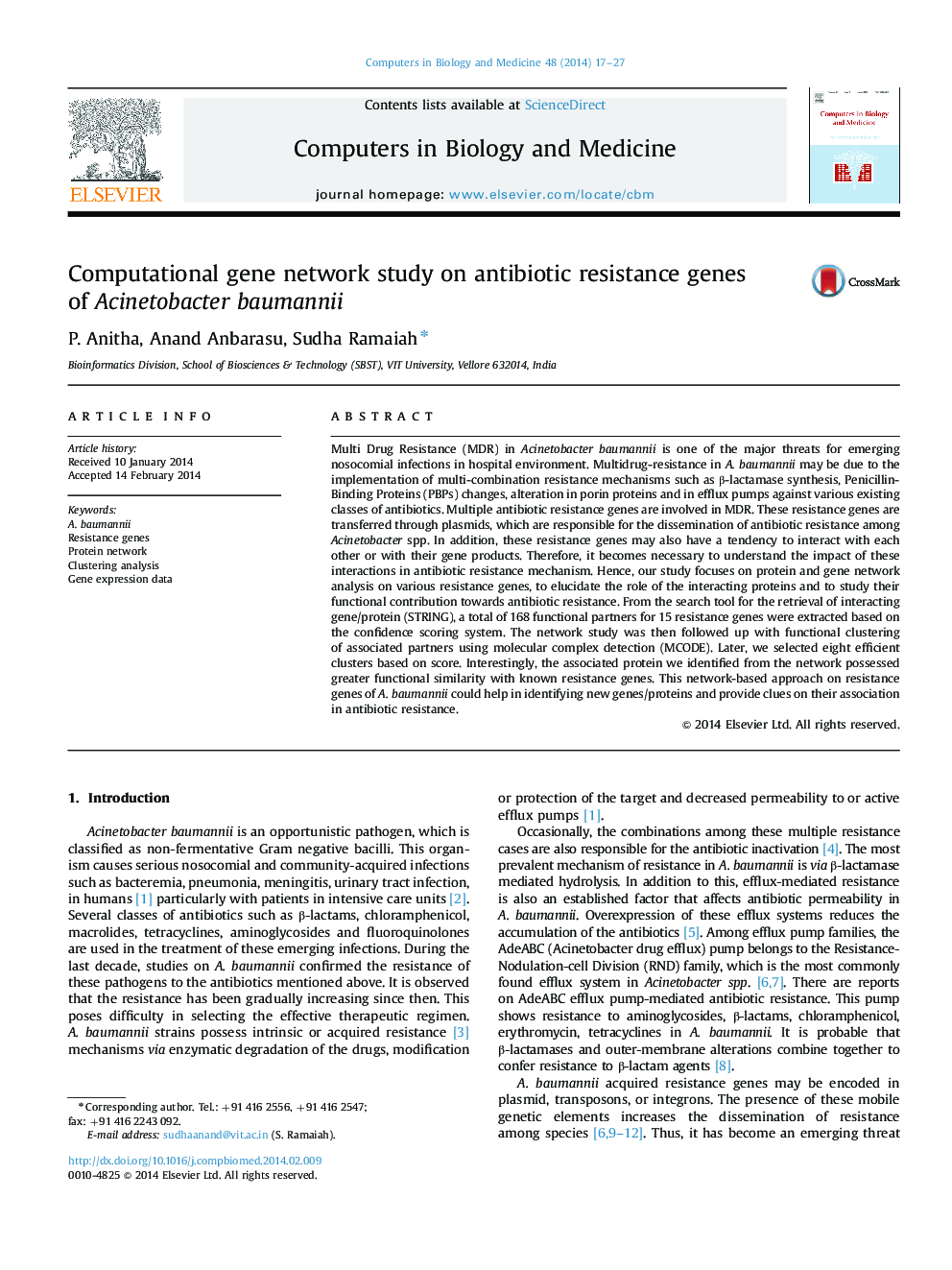 Computational gene network study on antibiotic resistance genes of Acinetobacter baumannii