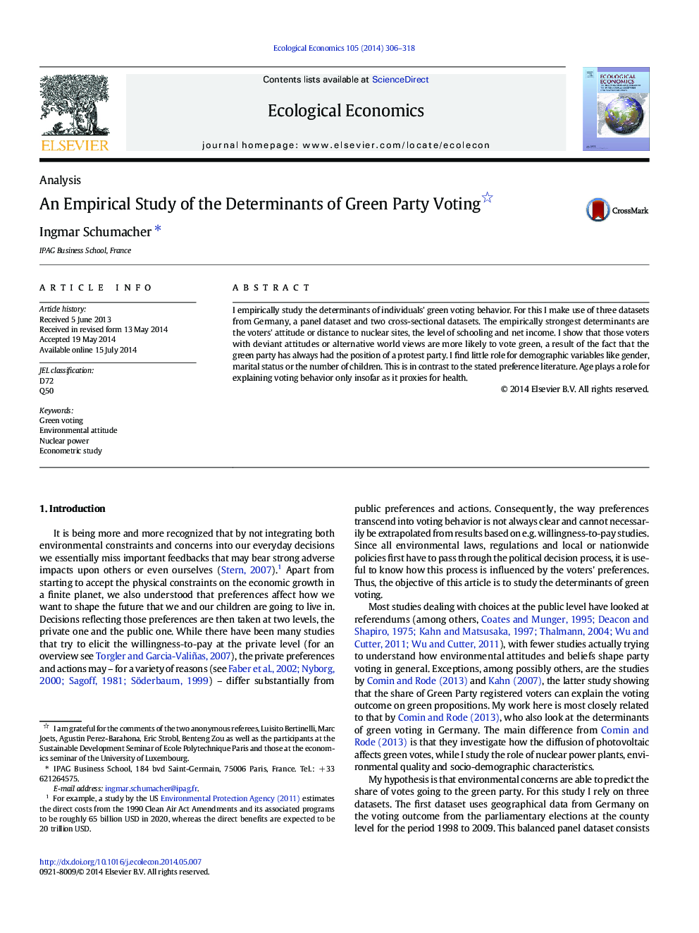 An Empirical Study of the Determinants of Green Party Voting