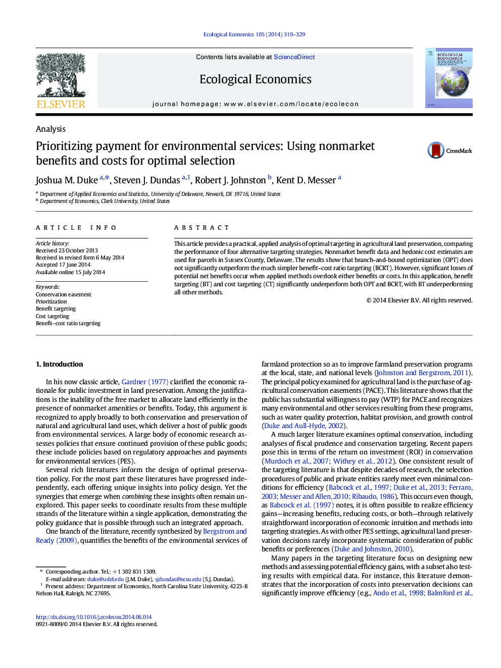 Prioritizing payment for environmental services: Using nonmarket benefits and costs for optimal selection