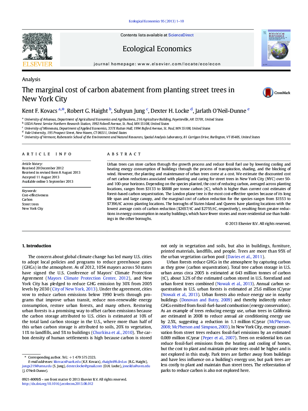 The marginal cost of carbon abatement from planting street trees in New York City