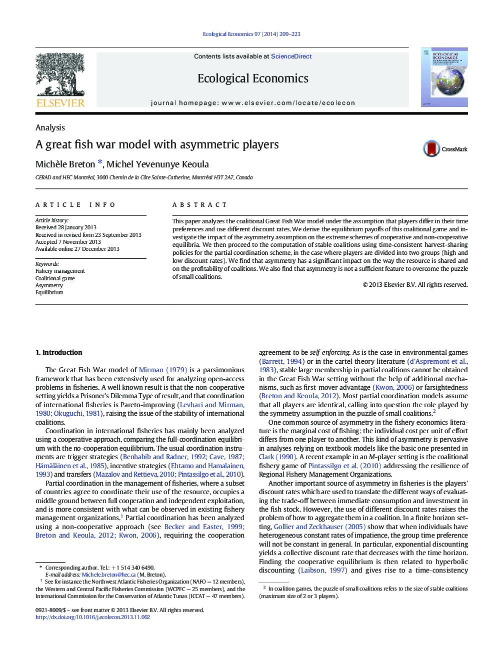 A great fish war model with asymmetric players