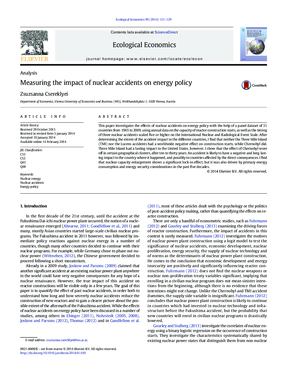 Measuring the impact of nuclear accidents on energy policy