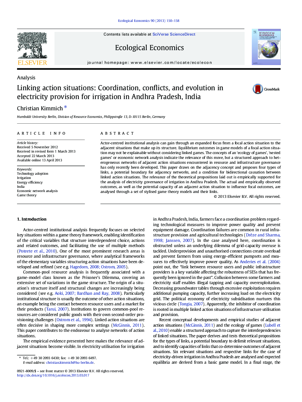Linking action situations: Coordination, conflicts, and evolution in electricity provision for irrigation in Andhra Pradesh, India