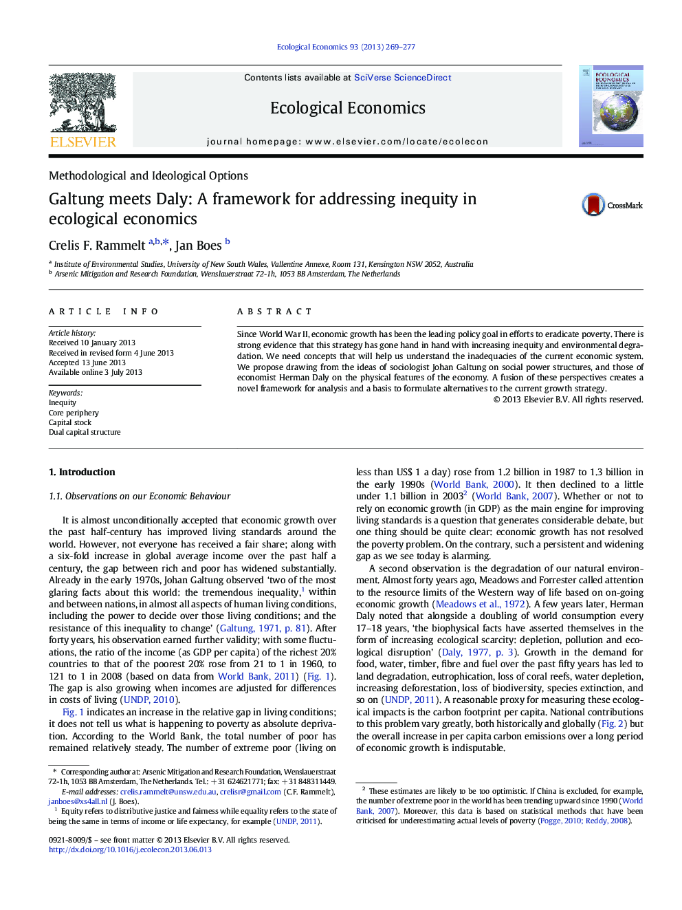 Galtung meets Daly: A framework for addressing inequity in ecological economics