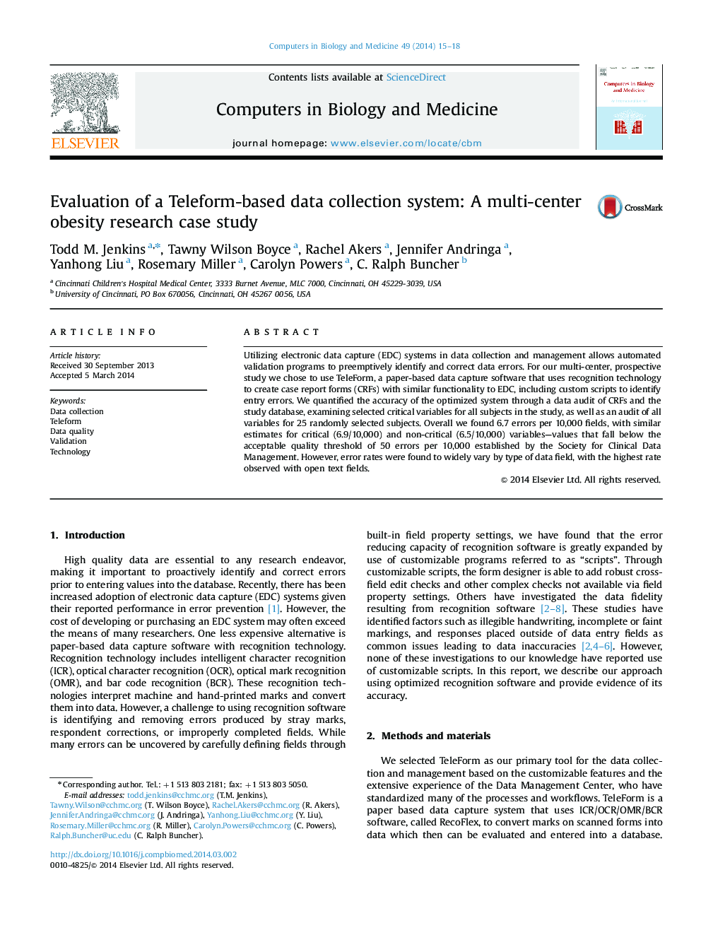 Evaluation of a Teleform-based data collection system: A multi-center obesity research case study