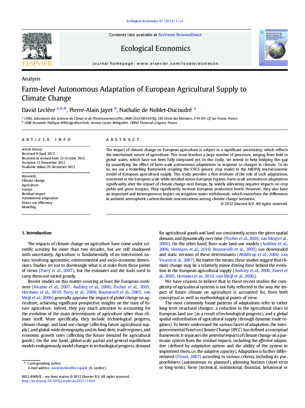 Farm-level Autonomous Adaptation of European Agricultural Supply to Climate Change